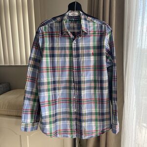 Ralph Lauren Shirt Men Button up Plaid Custom Fit Vintage XL